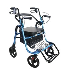 KMINA-Wheelchair Walker Duo, Rollator Hybrid 4 Wheel Folding with Seat,2&1  Blue