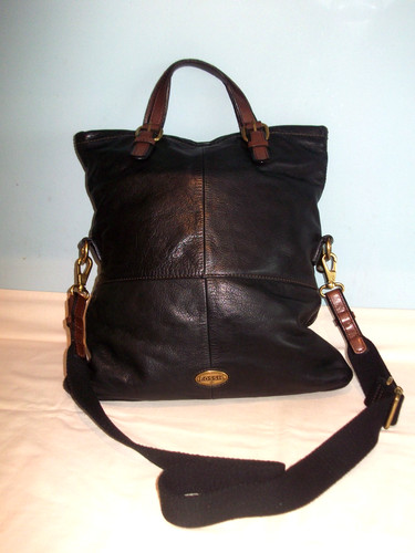 Fossil large black - , leather