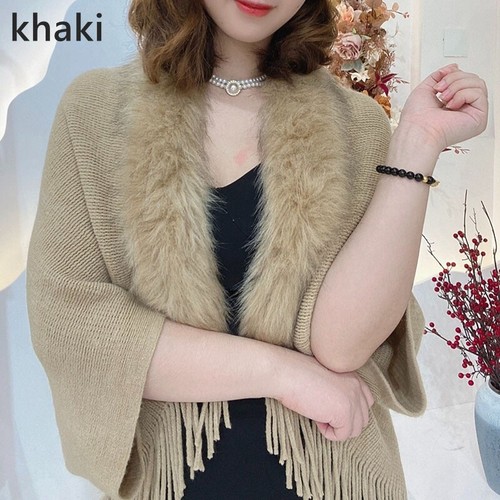 Lady faux fur knitted shawl - knitted,
