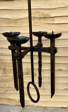 Antique Rustic Hand Forged Large Hanging 4 Armed Candelabra - Medieval/Gothic