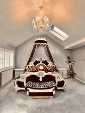 10 Piece Rare Unique Bedroom Set Emperor Bed with Canopy Dresser Bedsides Stools