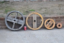 4x vintage wooden pulley wheels old industrial pulleys - FREE POSTAGE