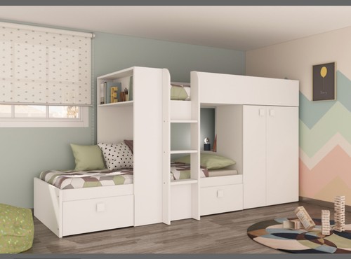 Bunk bed with inbuilt wardrobe - bed,