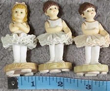 Vintage Set of 3 x 3" Resin Ballerina Figurines-Blonde Pink Bow & Brunette Pair