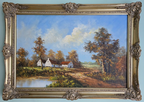Vintage autumn landscape oil - vintage,