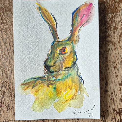 Original watercolour hare - watercolour,