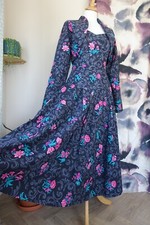 Vtg LAURA ASHLEY Black floral Cotton bustle dress & bolero jacket size UK 8