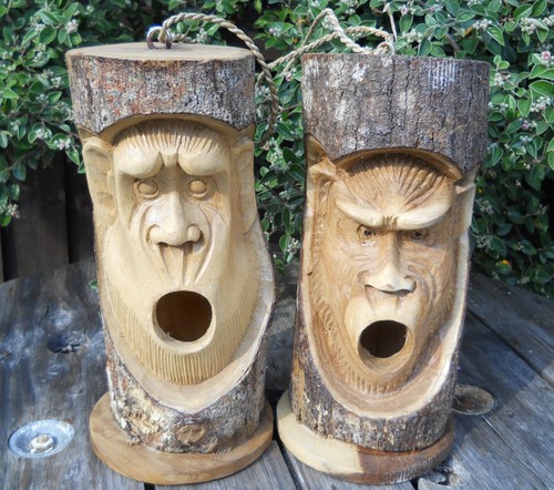 Carved wooden monkey bird - carved,