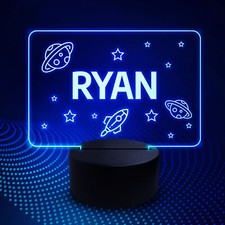 Personalised Boys Bedroom Sign Gift For Brother Son LED Night Light Space Theme 