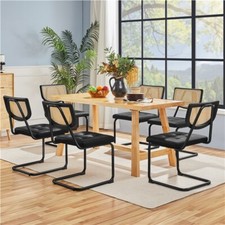 Dining Chairs with Rattan Back Set of 2 Mid-Century Kitchen Chairs for Home