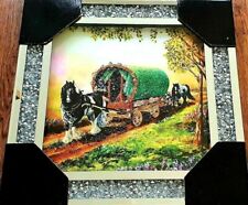 HORSE & CART GYPSY TRAVELLER DIAMOND CRYSTAL LIQUID ART MIRROR FRAME PICTURE 