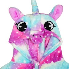 Girls Bathrobe 3D Animal Unicorn Pink Galaxy Fleece Night Dressing Gown 2-13 Yrs