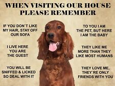 Irish Red Setter Dog House Rules Home metal wall sign Comedy Funny Plaque
