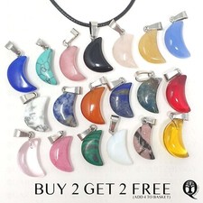 Crescent Moon Necklace Quartz Reiki Crystal Healing Chakra Point Cut Pendant