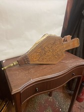 Vintage Carved Leather With Roses Bellows Brass Tip Works 22x55x5cm