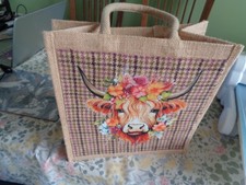 Colourful Highland Cow Jute Shopping Bag