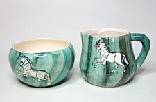Vintage LAURIANA SUGAR BOWL & CREAMER White Horse - Laureston Babbacombe Pottery