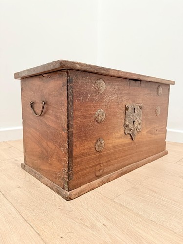 Teak iron mounted coffer - mounted,