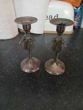 PAIR OF Unique Vintage TRIPLE Seahorse Candlestick Candle Holder RARE METAL 6"