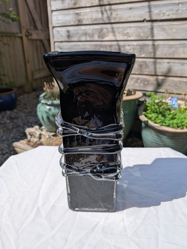 Large black glass - large, vase