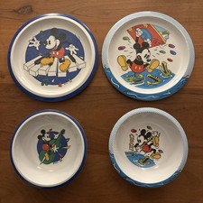 Set of 4 Collectible Disney Melamine Plates & Bowls Mickey Mouse 1980s Vintage