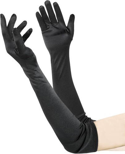 Black satin gloves - satin, elbow