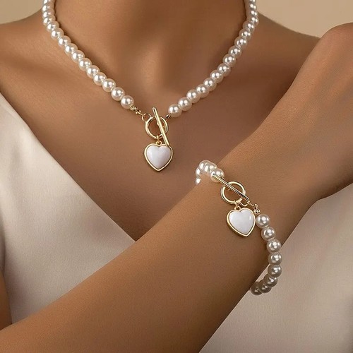 2pcs pearl necklace bracelet - necklace,
