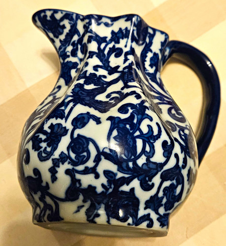 Vintage blue white floral - white,