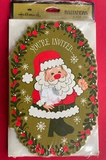 Vintage Retro Christmas Santa Party Invitation Hallmark Pack of 8 1960's USA NOS
