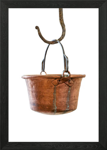 Old hanging cauldron - cauldron, framed