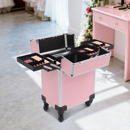Pink rolling train case - pink,