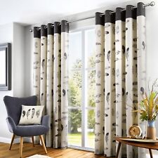 Fusion IDAHO Charcoal Grey Feather Motif 100% Cotton Eyelet  Curtains & Cushions