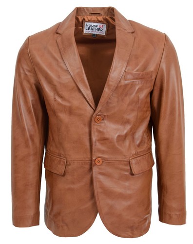 Mens leather blazer - leather, button