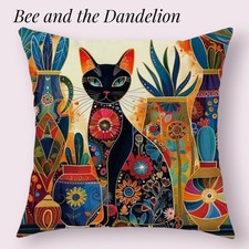 Bohemiam Black Cat Vibrant Plush Coloured Cushion COVER 45cms X 45cms