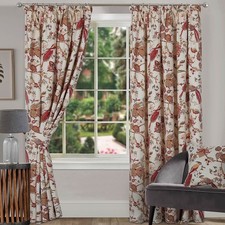 Home Curtains Kensington Terracotta Lined Botanical Pencil Pleat Curtains - Pair