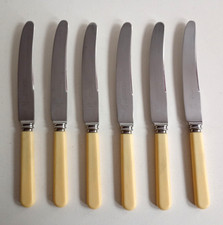 Set of 6  Vintage Matching Faux Bone Handle Dinner Knives