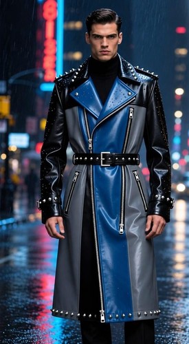 Men blue black - black, leather