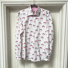 Claudio Lugli Shirt Men's Medium 39/40 White Pink Flamingo Pure Cotton Button Up
