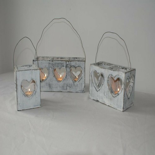 White shabby heart tea light - shabby,