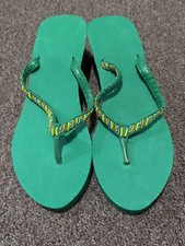 VTG New Avon Beaded Flip-Flops Foam Platform Sandals Thongs Green Medium 7-8