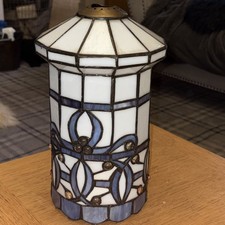 Vintage Large Tiffany Style Stained Glass Tube Lined Ceiling Lamp / Shade