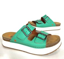 Ladies The ART Company Green Leather Chunky Platform Sandals Size UK 6.5 eur40