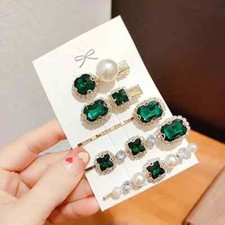 5 x set of Green Rhinestone