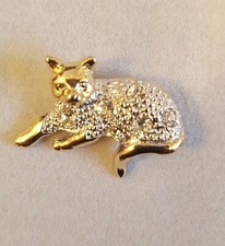 NWOT Cabouchon Cat Pin Austrian Crystals 18K Gold Plated Scatter Brooch