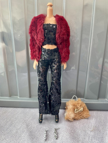 Black sequin top - sequin, trousers