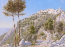 Antique Painting Landscape Eze Nice Sea Henri-Victor Delavelle Impressionism