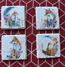 ceramic tile hand painted coasters FOX design set of 4