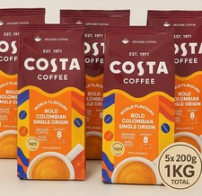 Costa Colombian Ground Coffee 5 x 200g – Dark Roast – Intensity 8 – 1kg