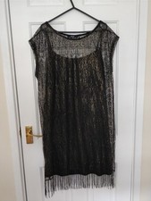 1920s Ladies 20s Gatsby Halloween Fancy Dress Black Gold Lurex Size 14 New 