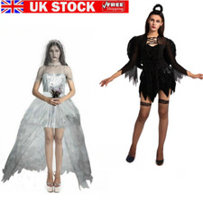 Ladies Halloween Dark Fallen Angel / Zombie Bride Costume Cosplay Fancy Dress